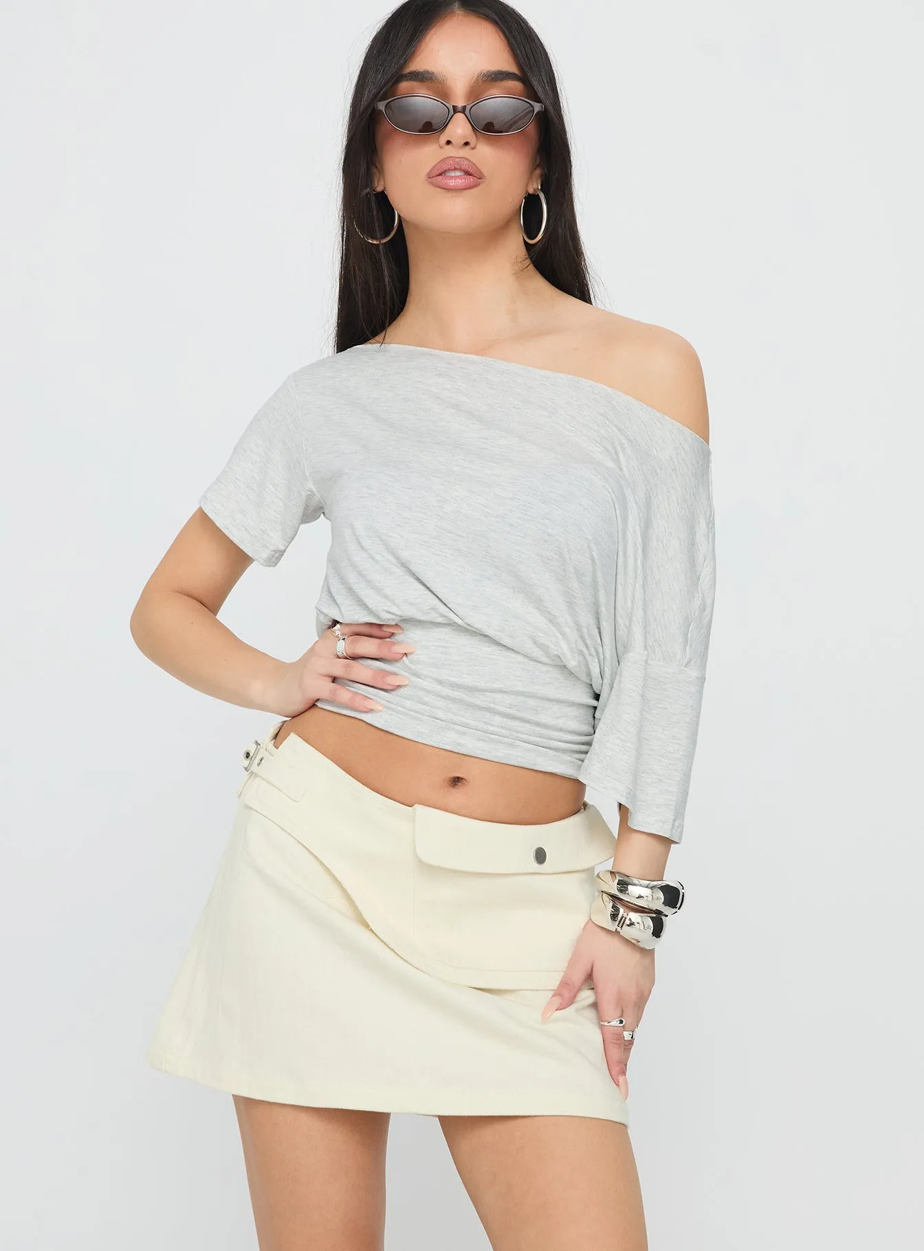 Supersonic Belted Denim Mini Skirt Ivory Beach Day