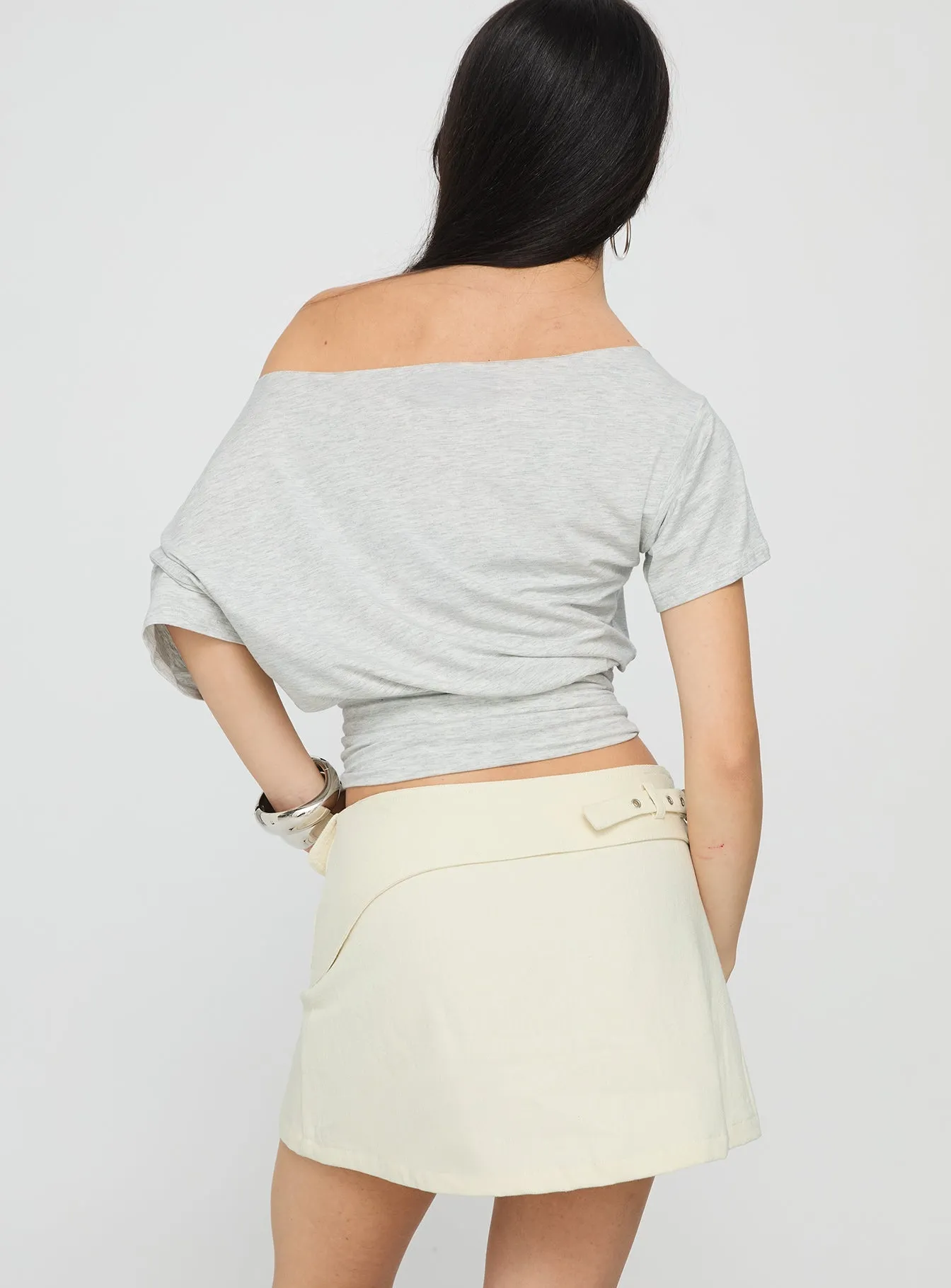 Supersonic Belted Denim Mini Skirt Ivory Laid Back Look Fresh Style