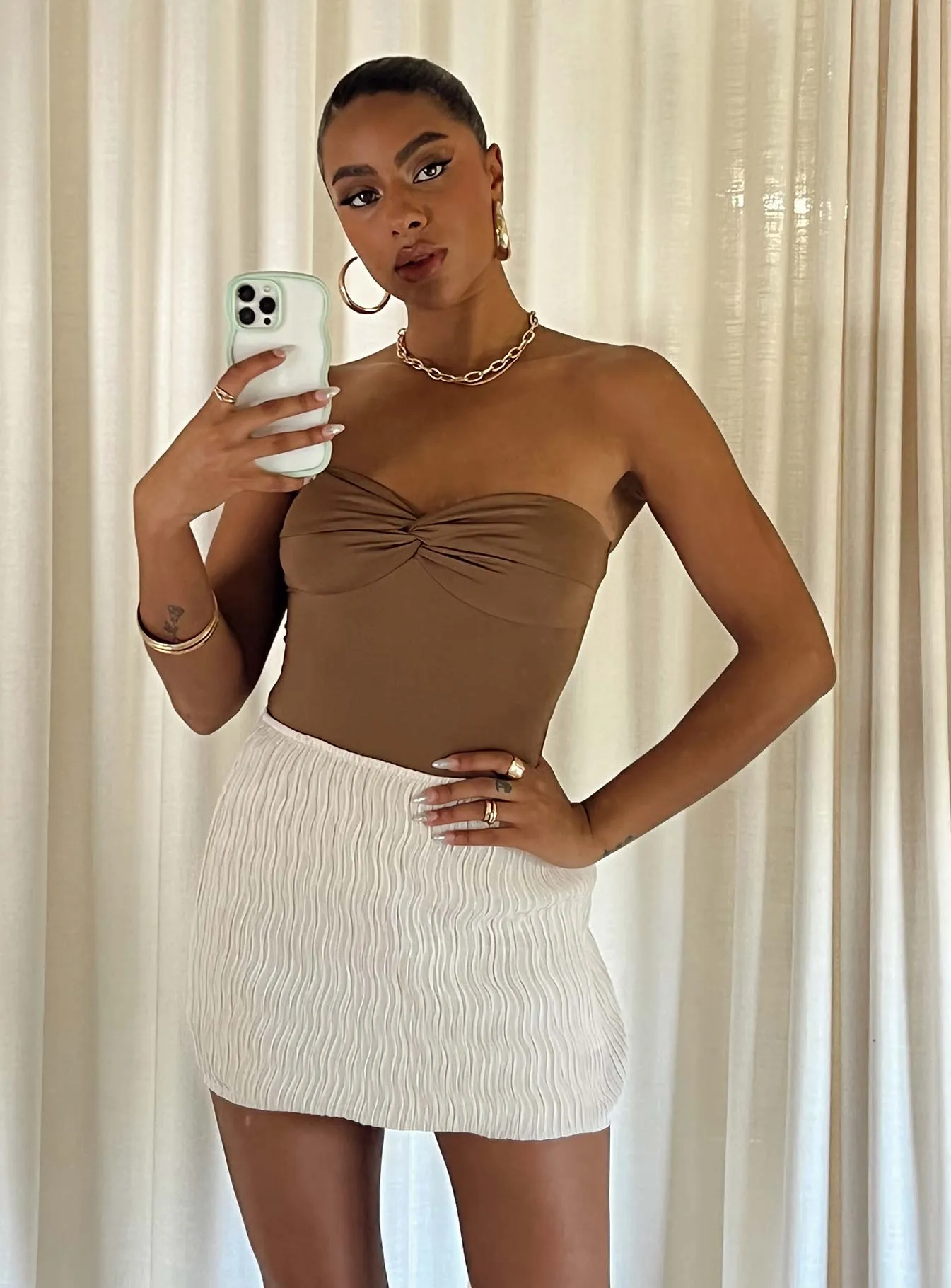 Aluna Mini Skirt Beige Fresh Detail Tropical theme