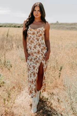 Couture Calm Sleeveless Floral Maxi Dress (Cognac) Rain Safe Batiste Soft