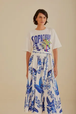 Urban Style Rolled Hem Off-White Blue Yard Organic Cotton Midi Skirt