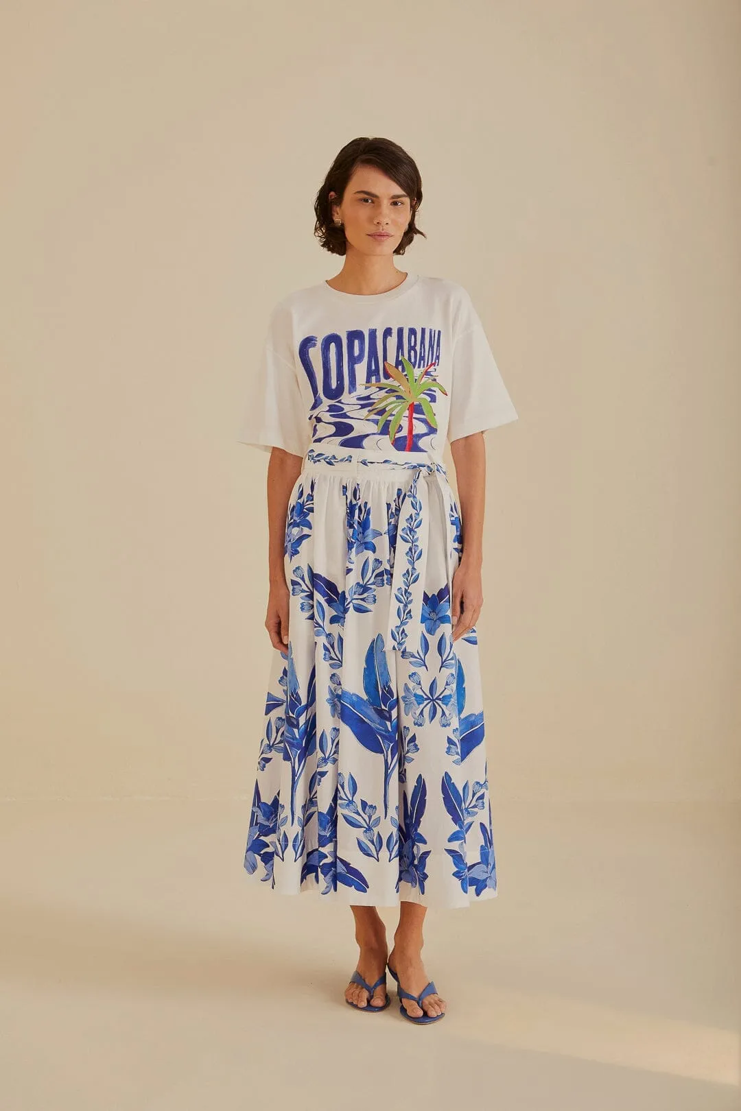 Off-White Blue Yard Organic Cotton Midi Skirt Minimal Touch