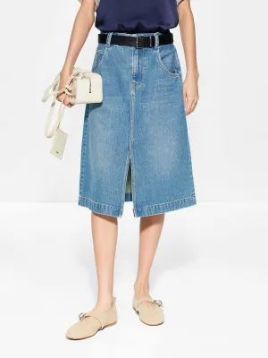 Neutral Tones Multi Purpose Fabric Front Slit Cotton Denim Skirt