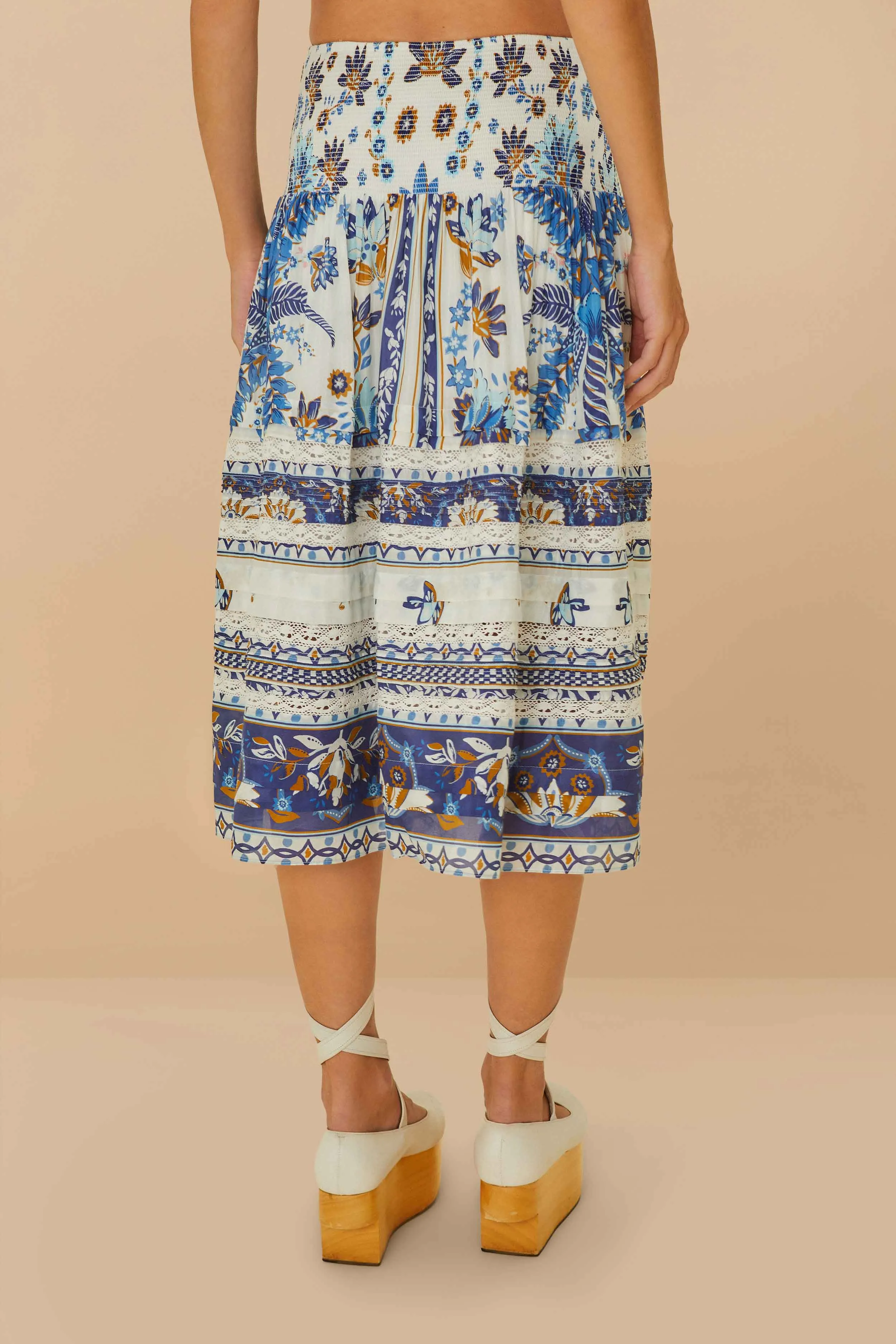 Artistic Influence Roll Up Fasten Off-White Ana Tapestry Organic Cotton Midi Skirt