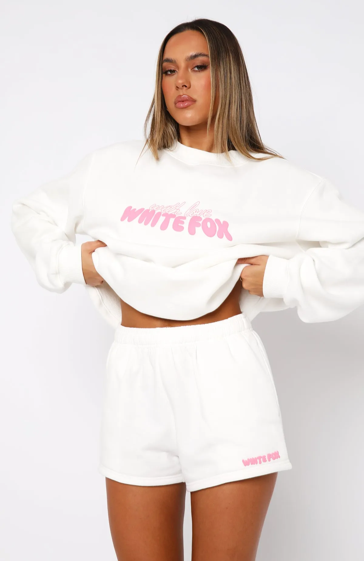 With Love Lounge Shorts White Sporty Casual Wrinkle Free Weave