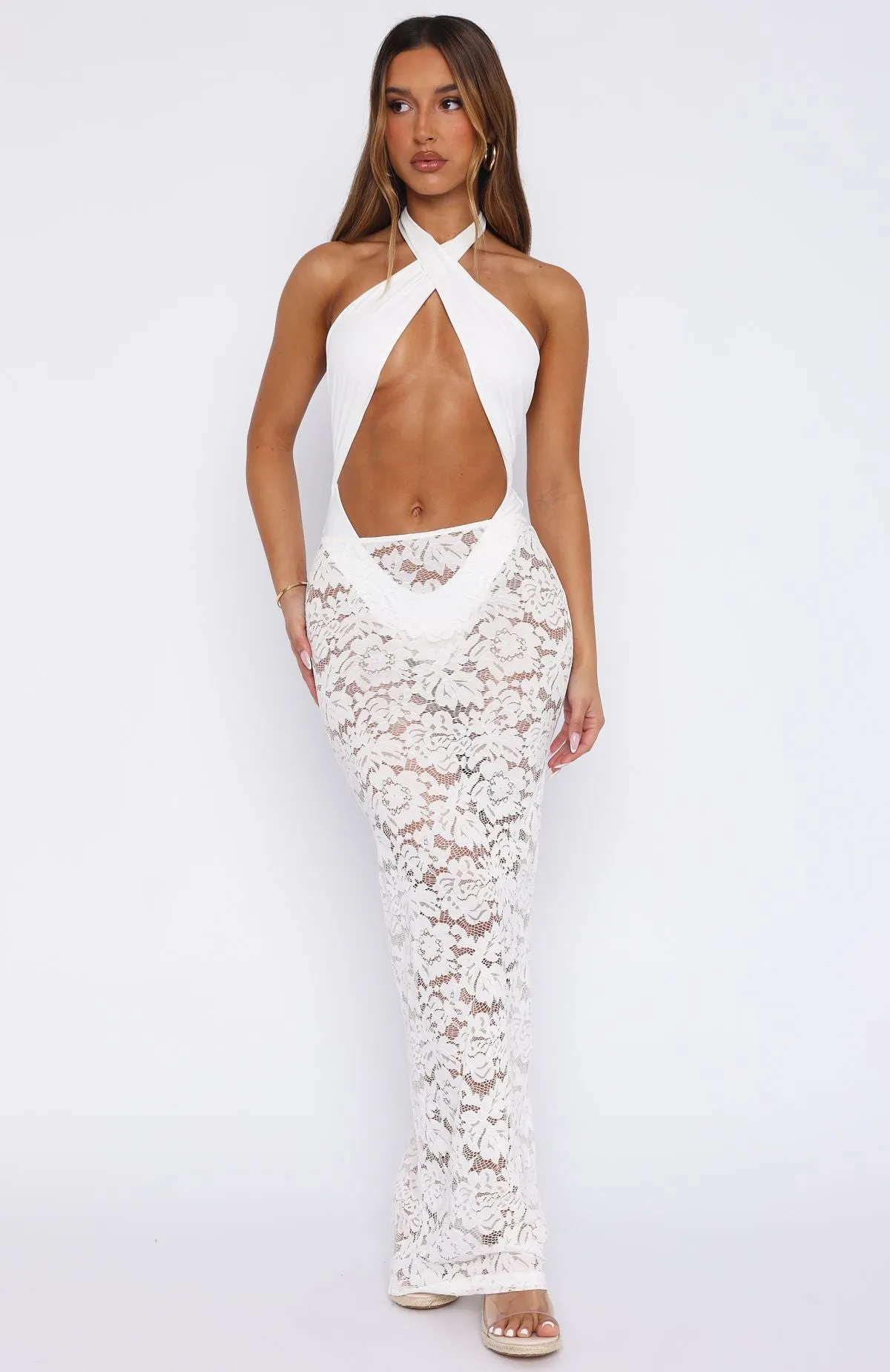 Craft Core Take Time Lace Maxi Skirt White