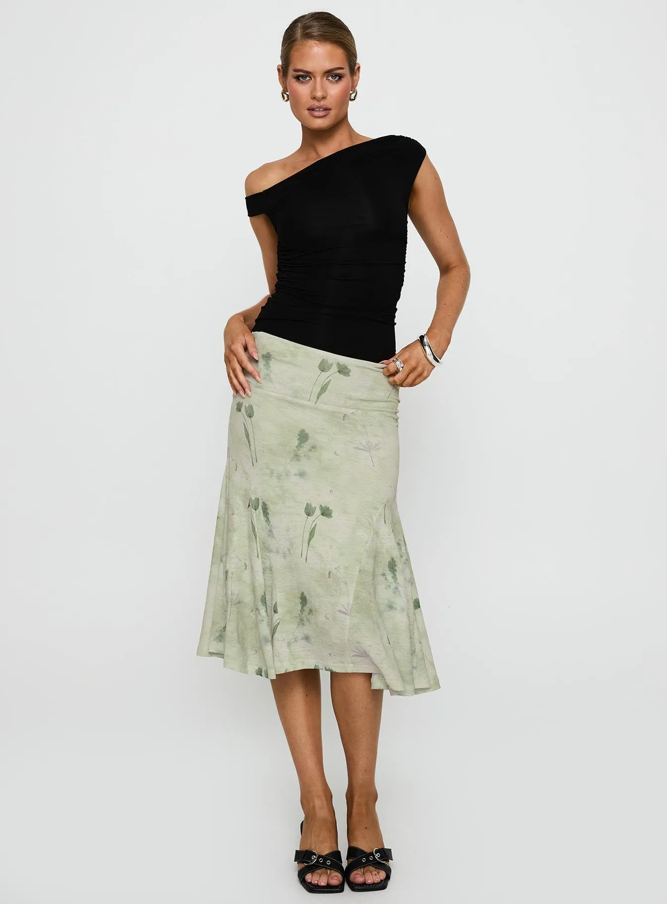 Abrasion resistant Lewish Low Rise Midi Skirt Green Floral