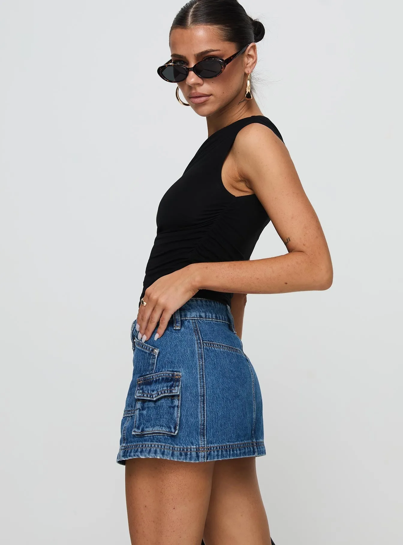 Pacific Coast Denim Cargo Skirt Dark Wash Soft Lining Soft Motion