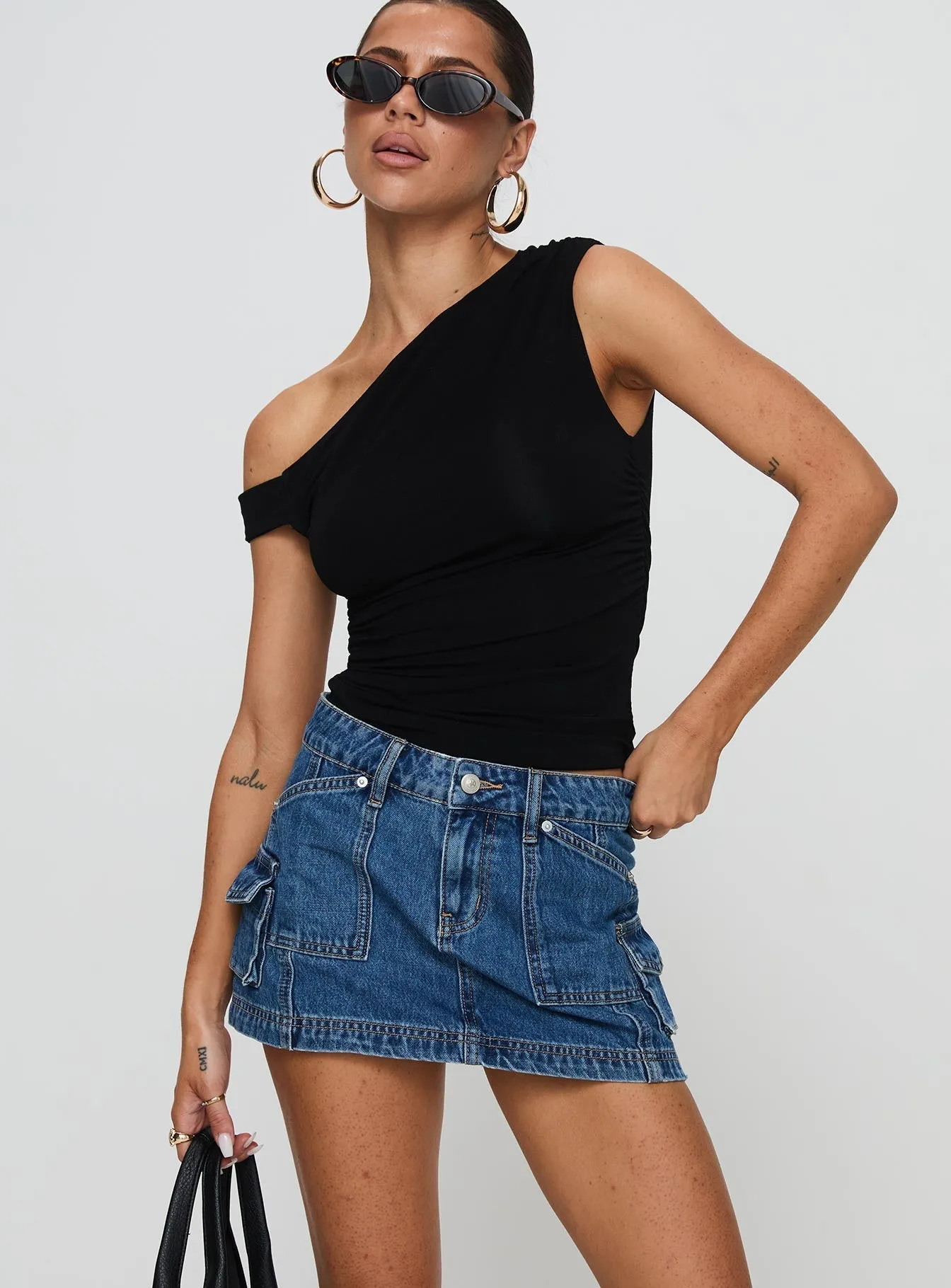 Pacific Coast Denim Cargo Skirt Dark Wash Personality Style Timeless Wear