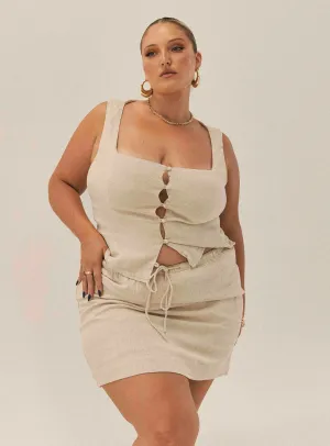 Evry Linen Blend Mini Skirt Beige Curve Street Style Breathable Material