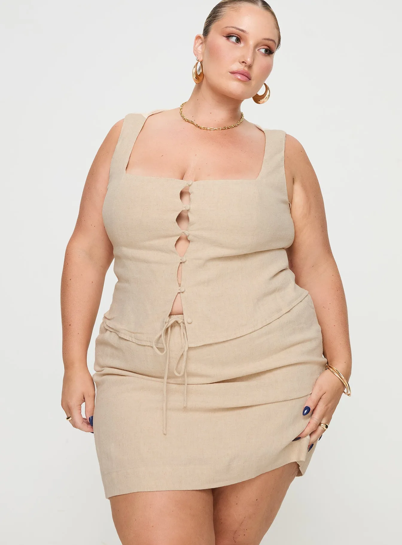 Evry Linen Blend Mini Skirt Beige Curve Spring Must Have