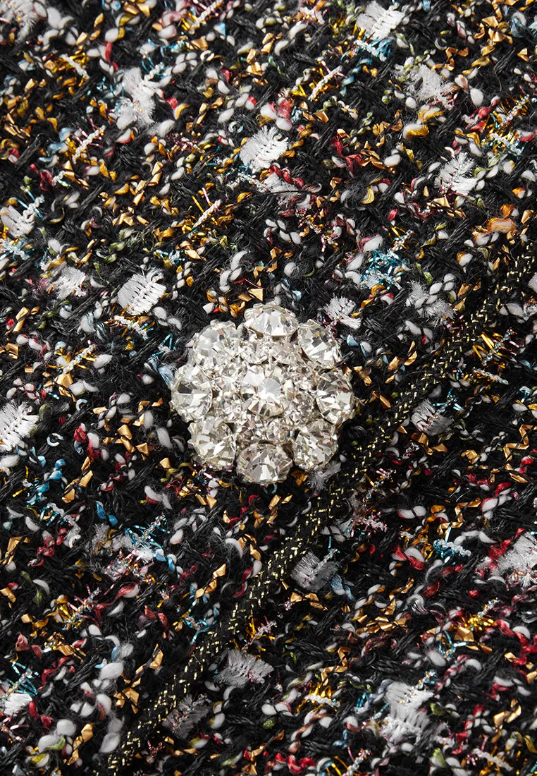 Checked Charm-detail Chain Belt Tweed Dress NonSlipTrim