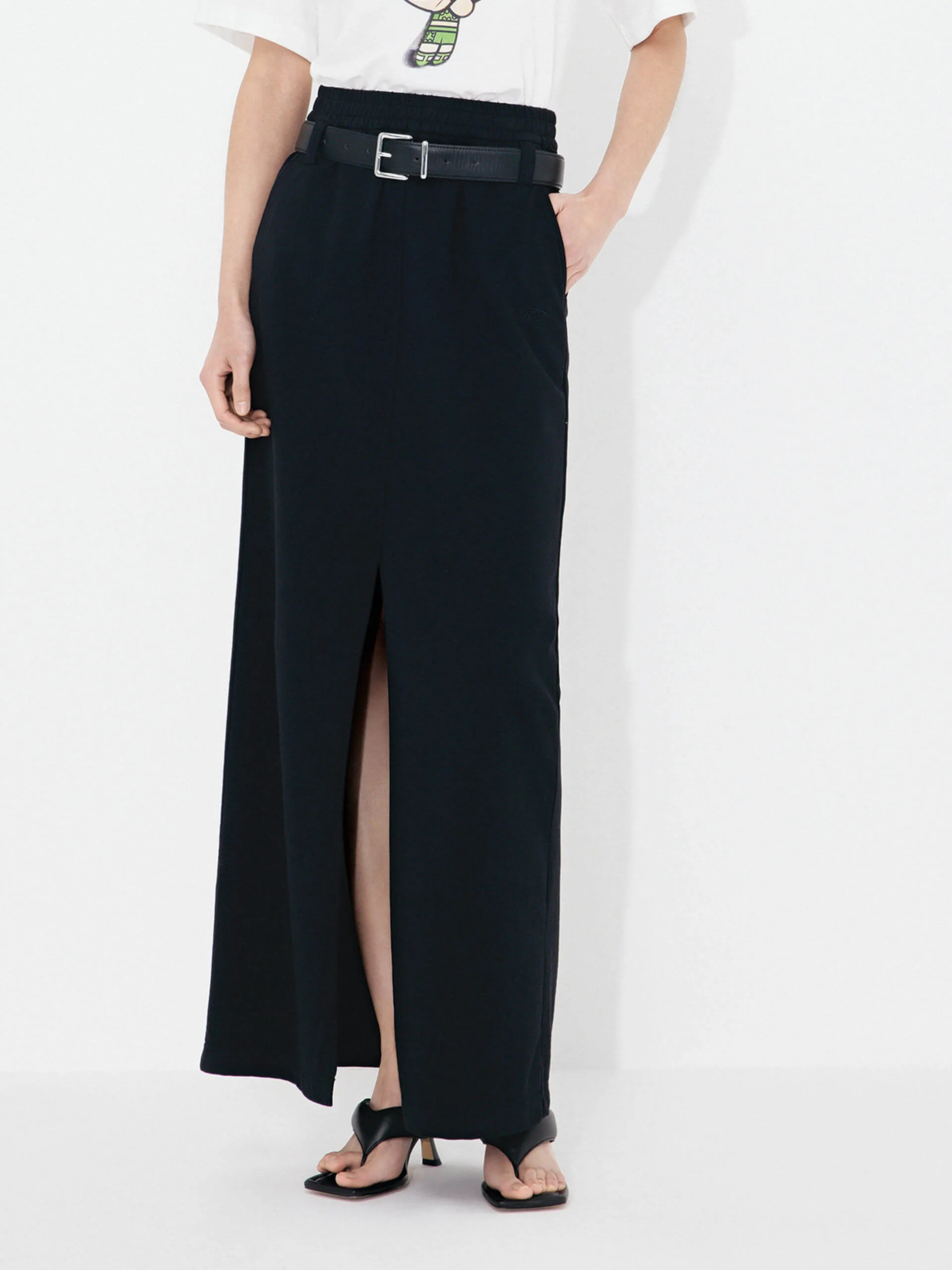 Stretch Fabric On-The-Go Outfit Front Slit Maxi Skirt