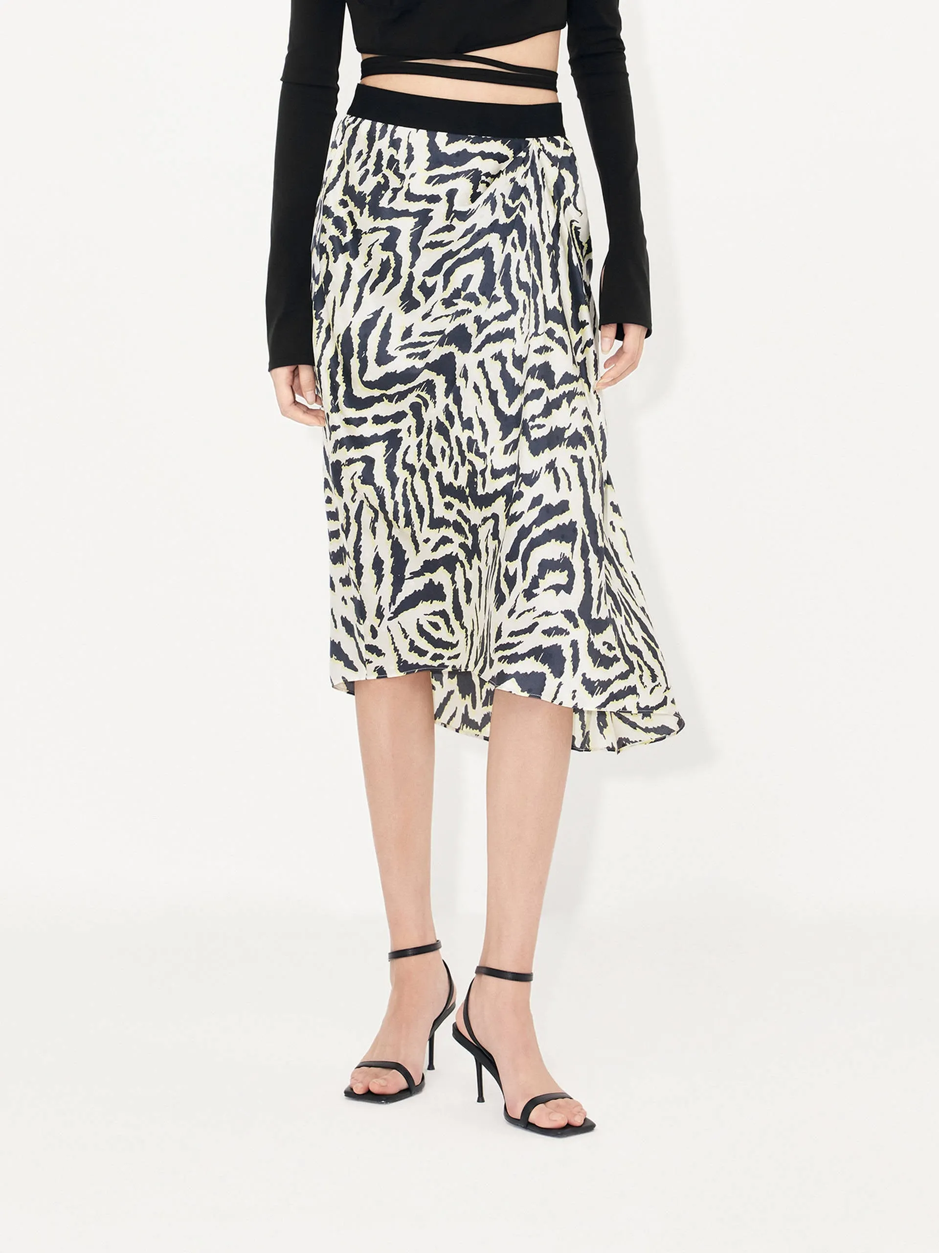 Silk Tiger Print Skirt Tie Dye Style Front Slit
