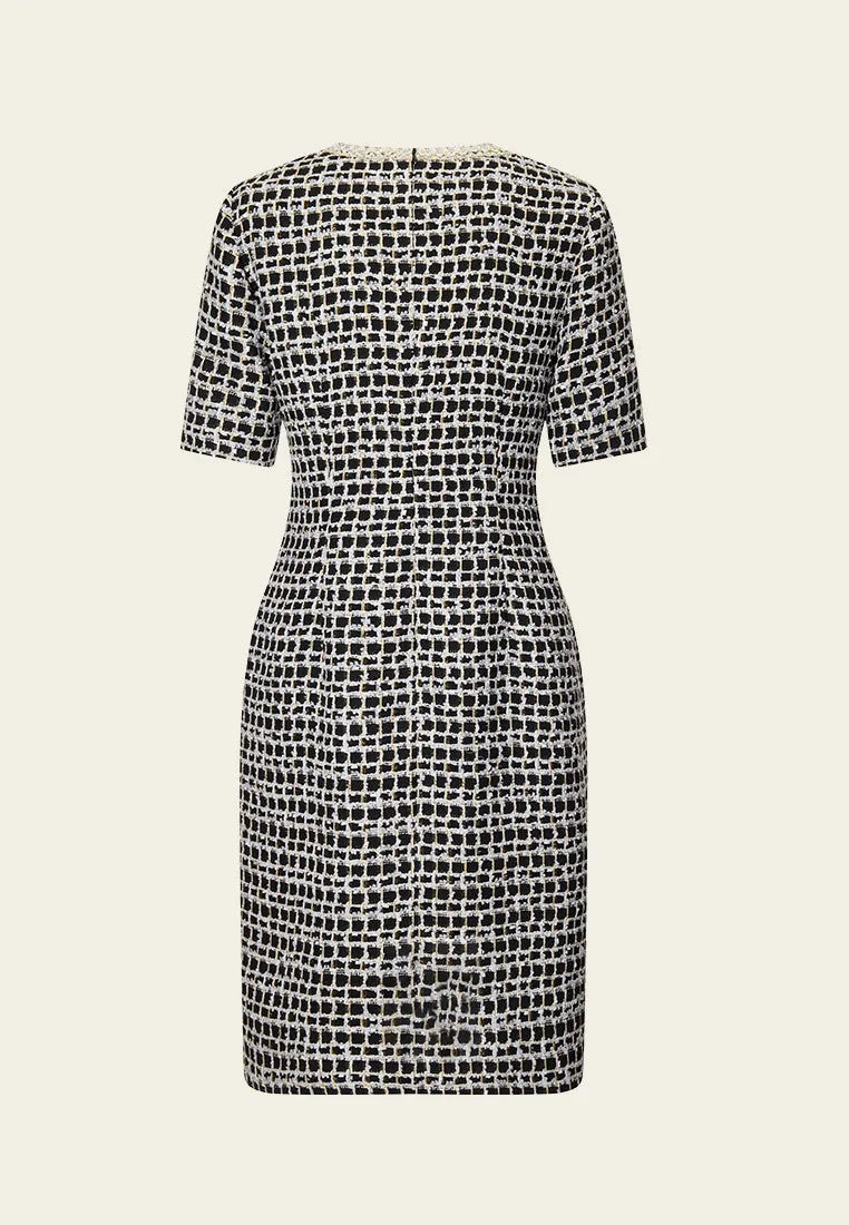 Black-and-white Checked Lace-detail Patch-pocket Dress ZeroWasteProduction Bold Step