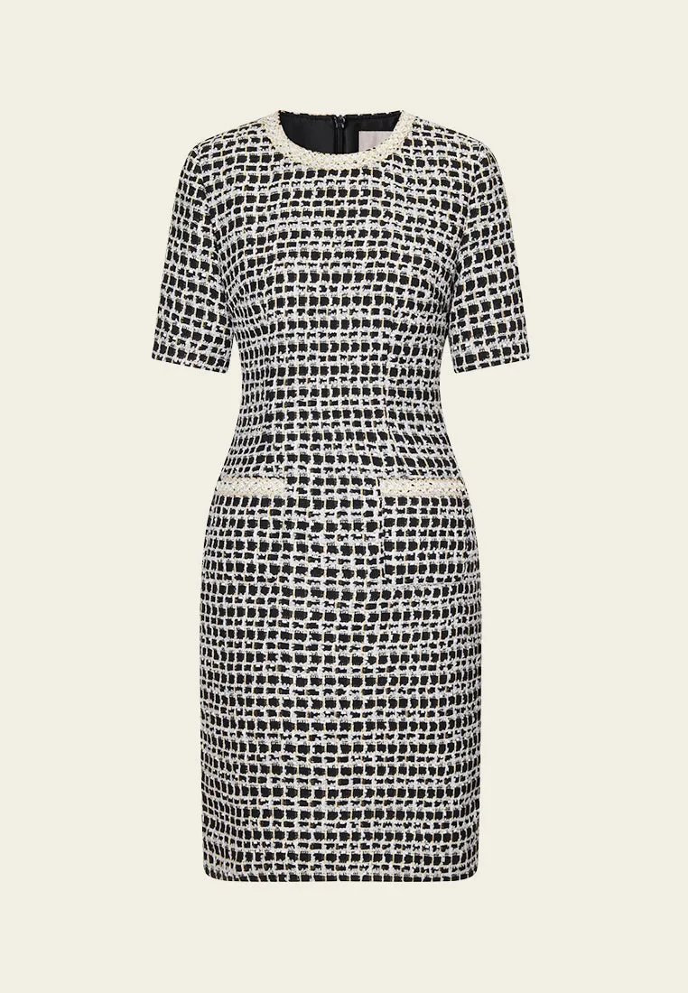 Black-and-white Checked Lace-detail Patch-pocket Dress Friend Vibe