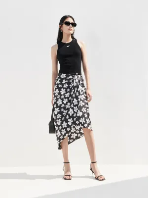 Flower Print Overlap Skirt Outfit Combo Fold Over Detail