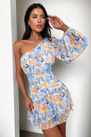 Katina Mini Dress - Yellow/Blue Floral Versatile mini for casual wear