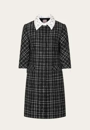 Beaded White Lapel Black Tweed Dress Summer Glow