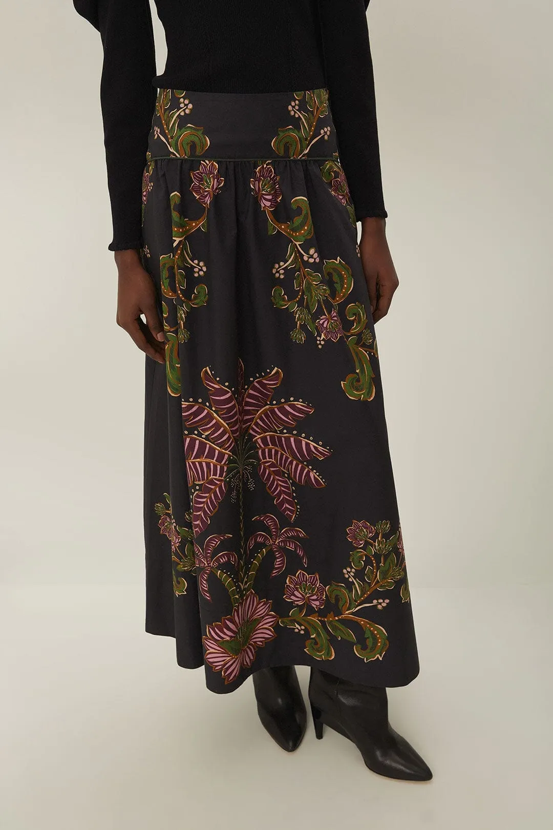 Double Layer Construction Black Ravenala Midi Skirt