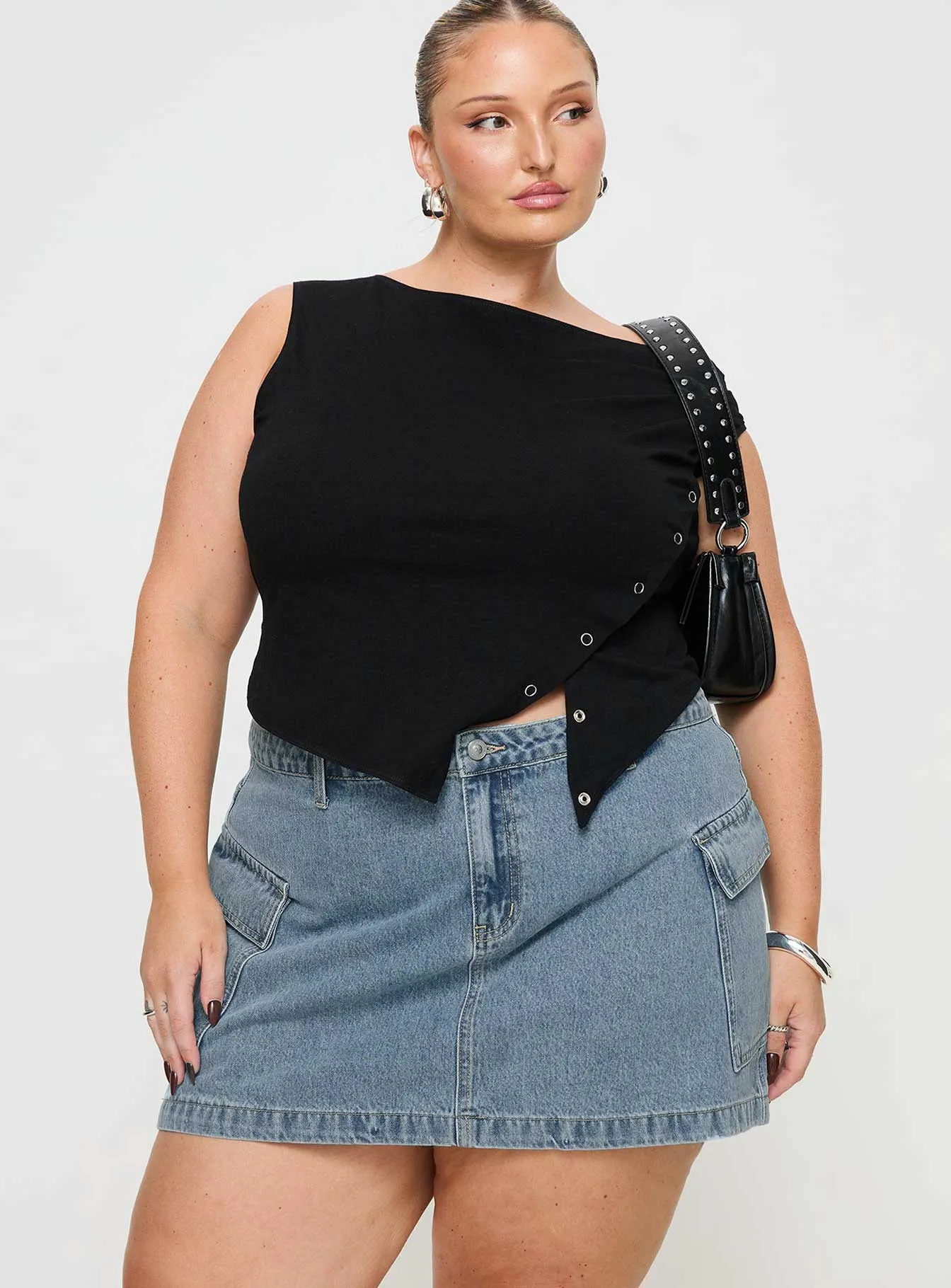 Zakai Cargo Denim Mini Skirt Light Blue Denim Curve Fashion Combo