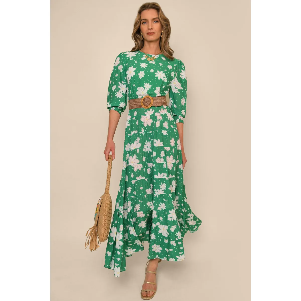 Kristen Dress Green Daisy Dream RecycledPolyester