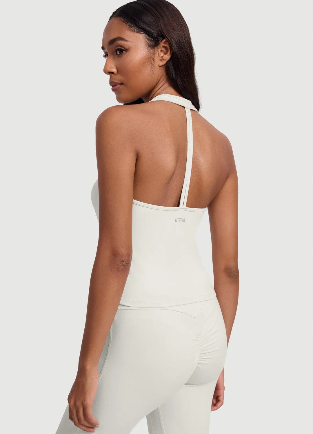 Open Back Halter Tank Top Mesh Lining Artificial - intelligence - assisted