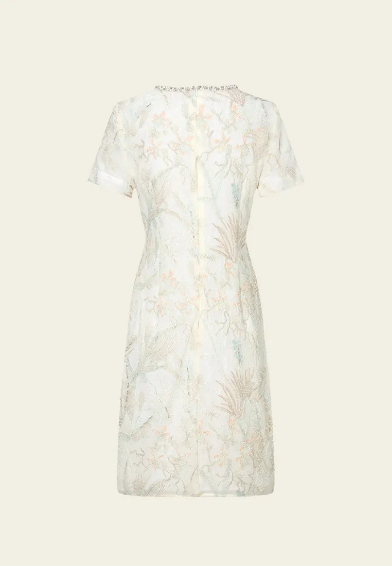 Embellished Floral-embroidery Cheongsam Colorfast Dye