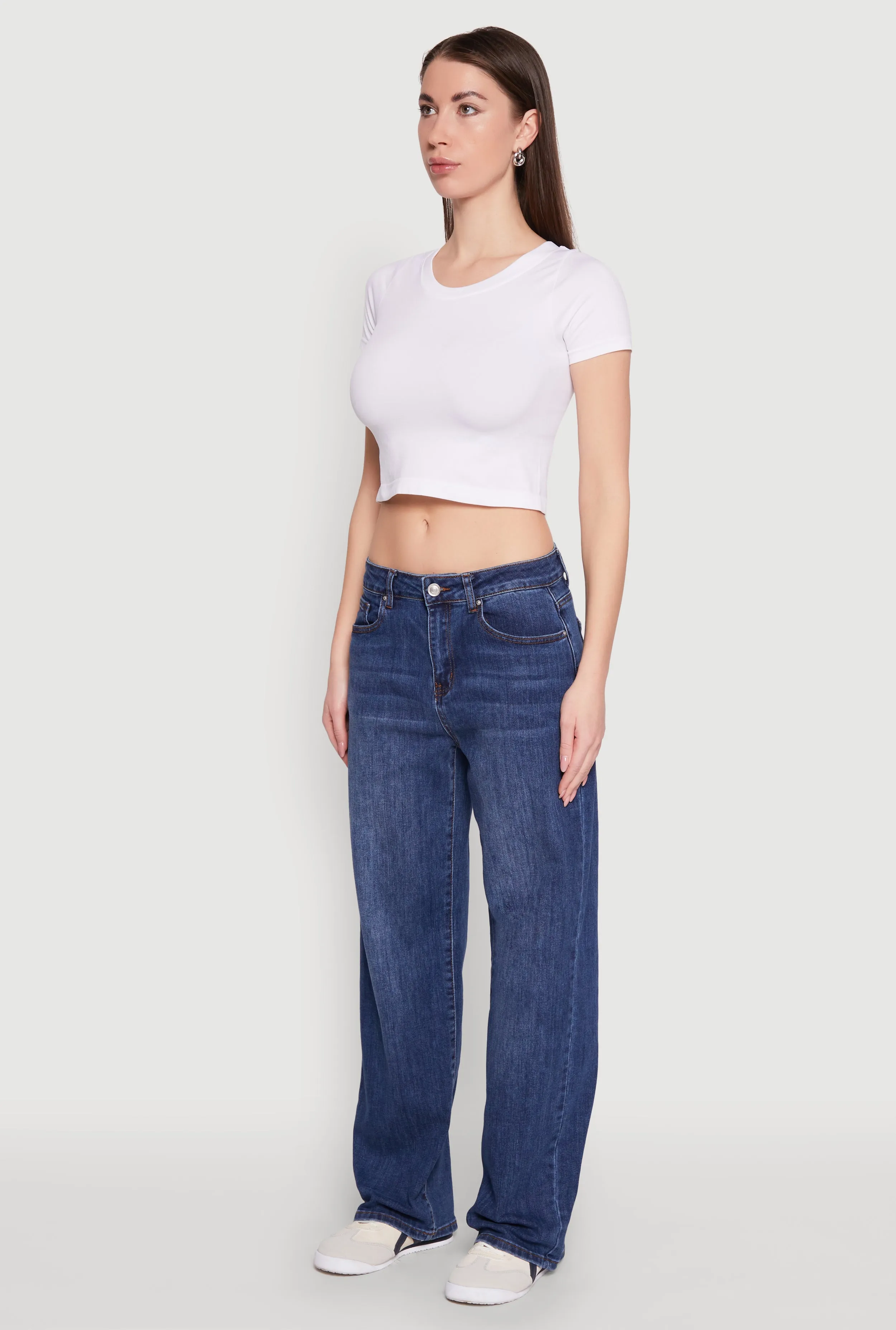 Night Out Neutral Textured WAX Mid Rise Whiskered Straight Leg Jeans
