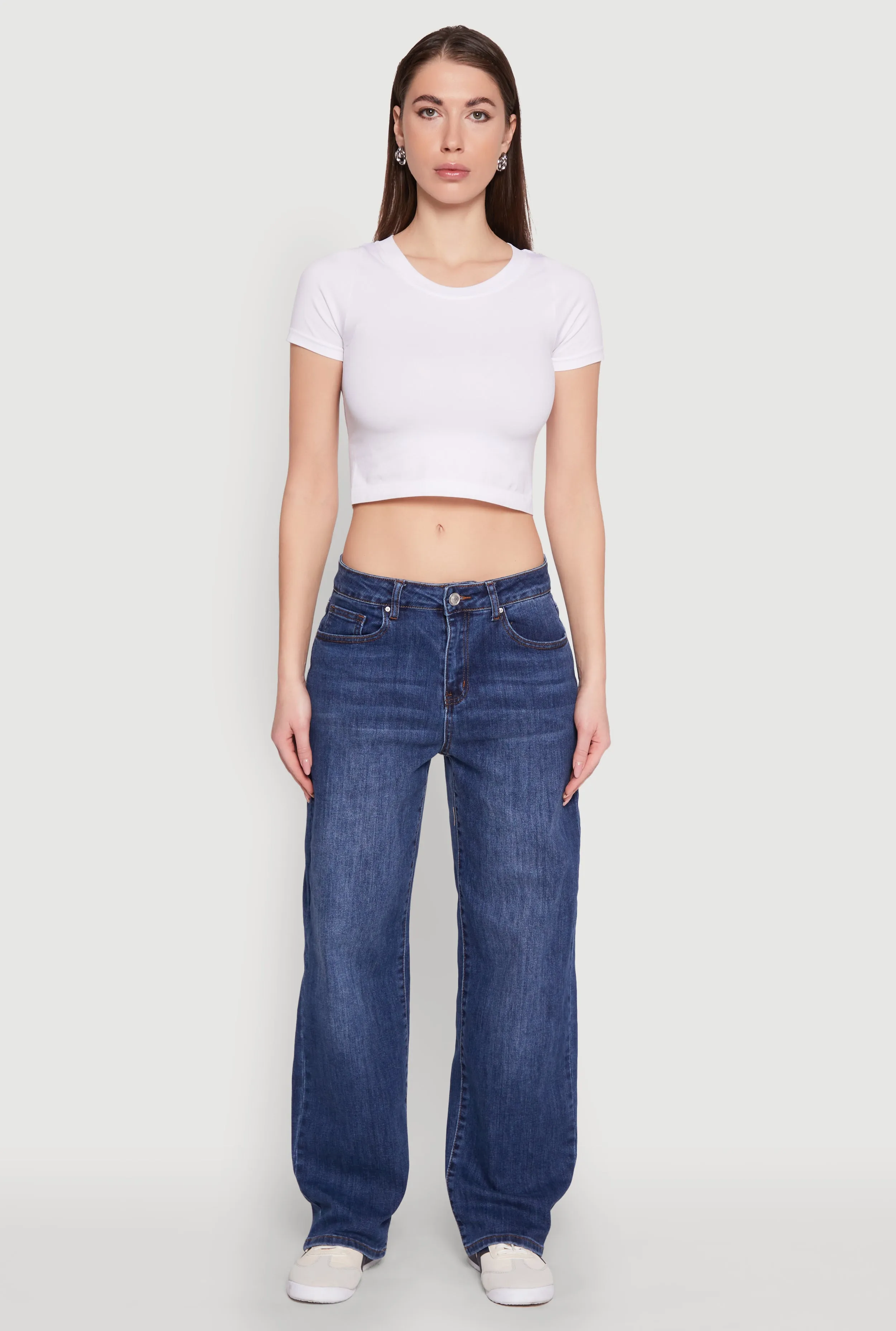 WAX Mid Rise Whiskered Straight Leg Jeans Everyday Basic