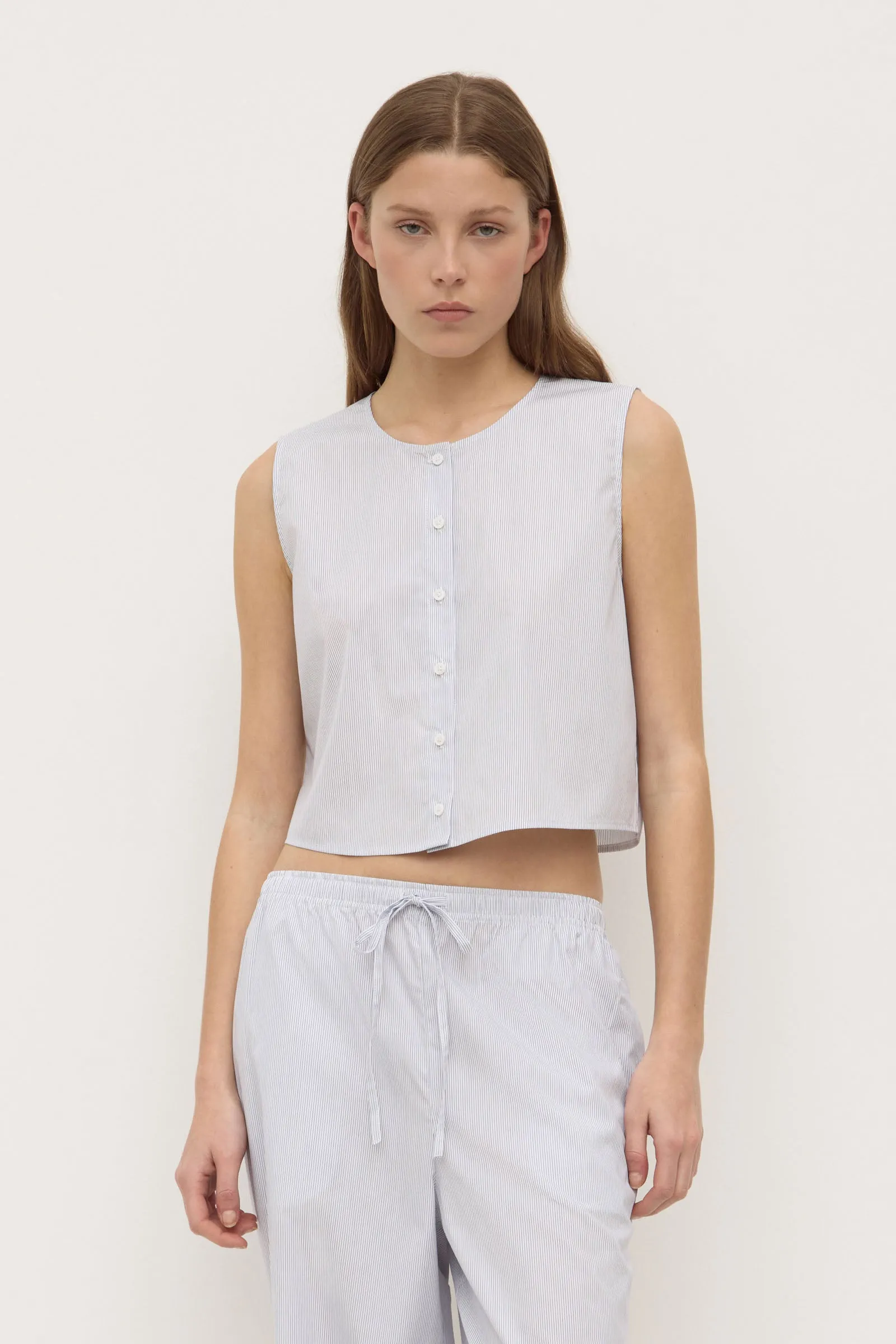 Cora Stripe Button Front Top Jump Core American Ease