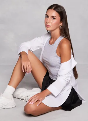 Layered Neckline Design Color - coordinated Basic Cropped Racerback Tank Top