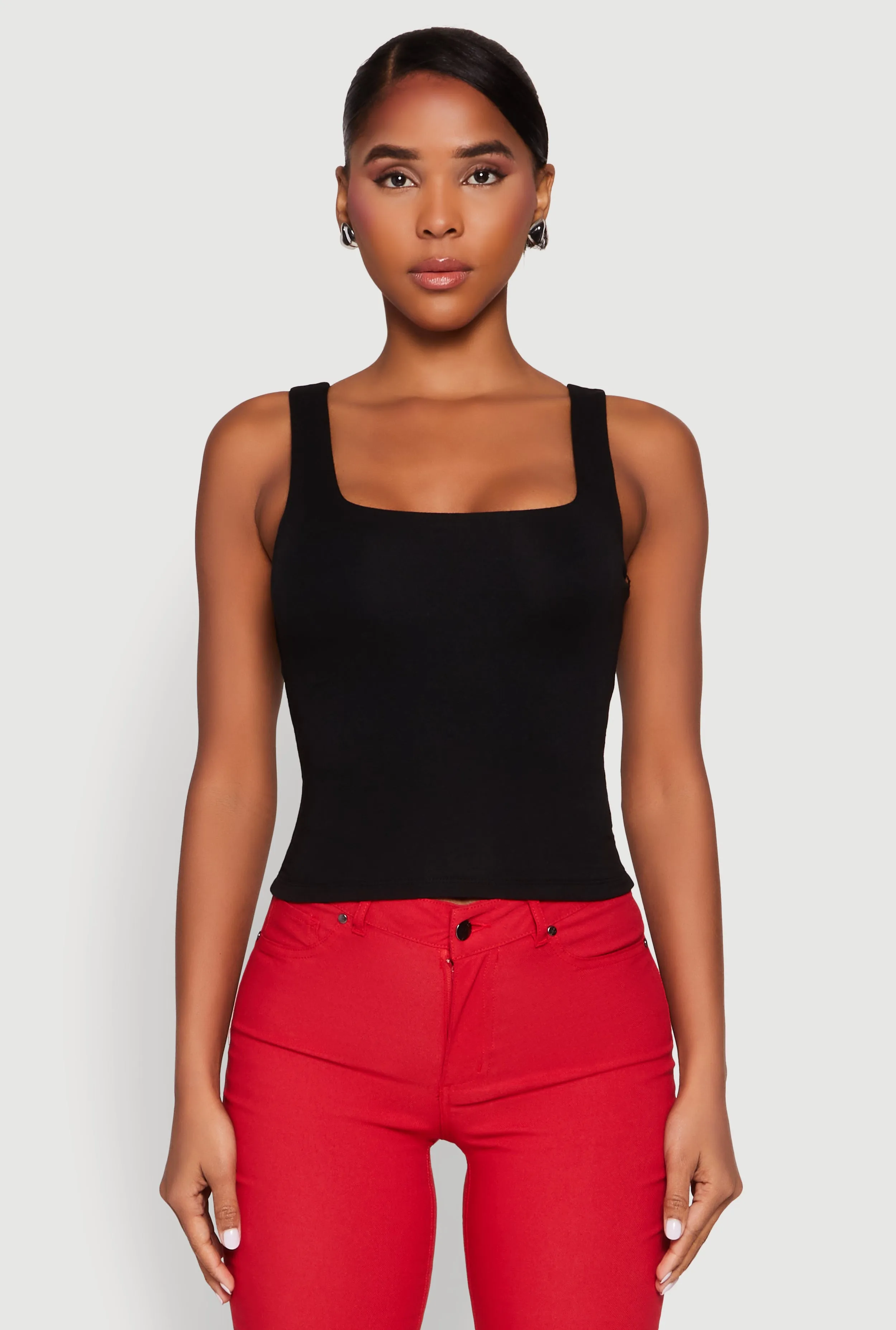 Double Layer Square Neck Tank Top Moisture Management Flexible Neckline