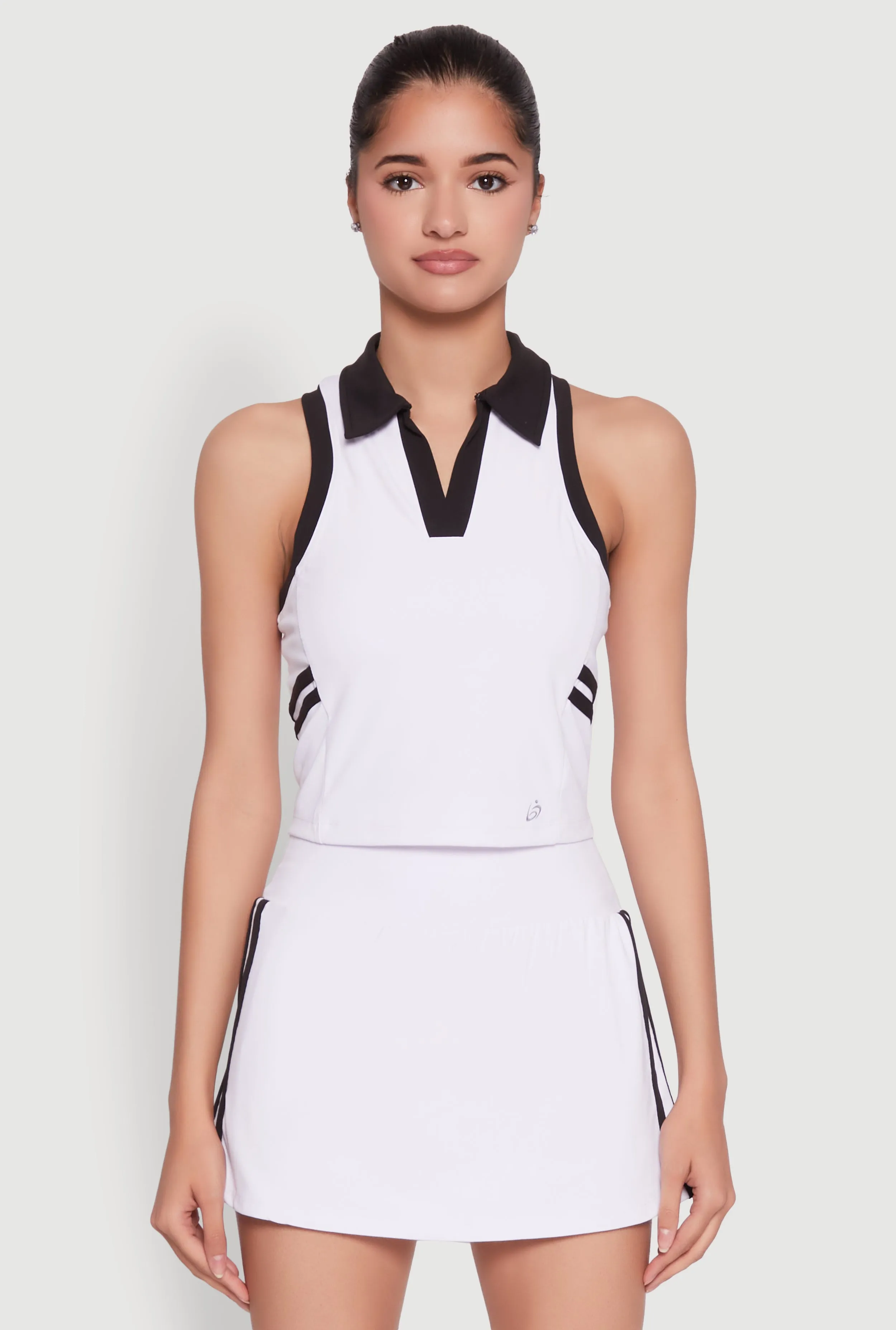 Contrast Trim Racerback Polo Top Design - elegant Multi Panel Construction