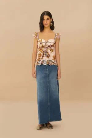 Denim Side Slit Maxi Skirt High Waist Year Round Style