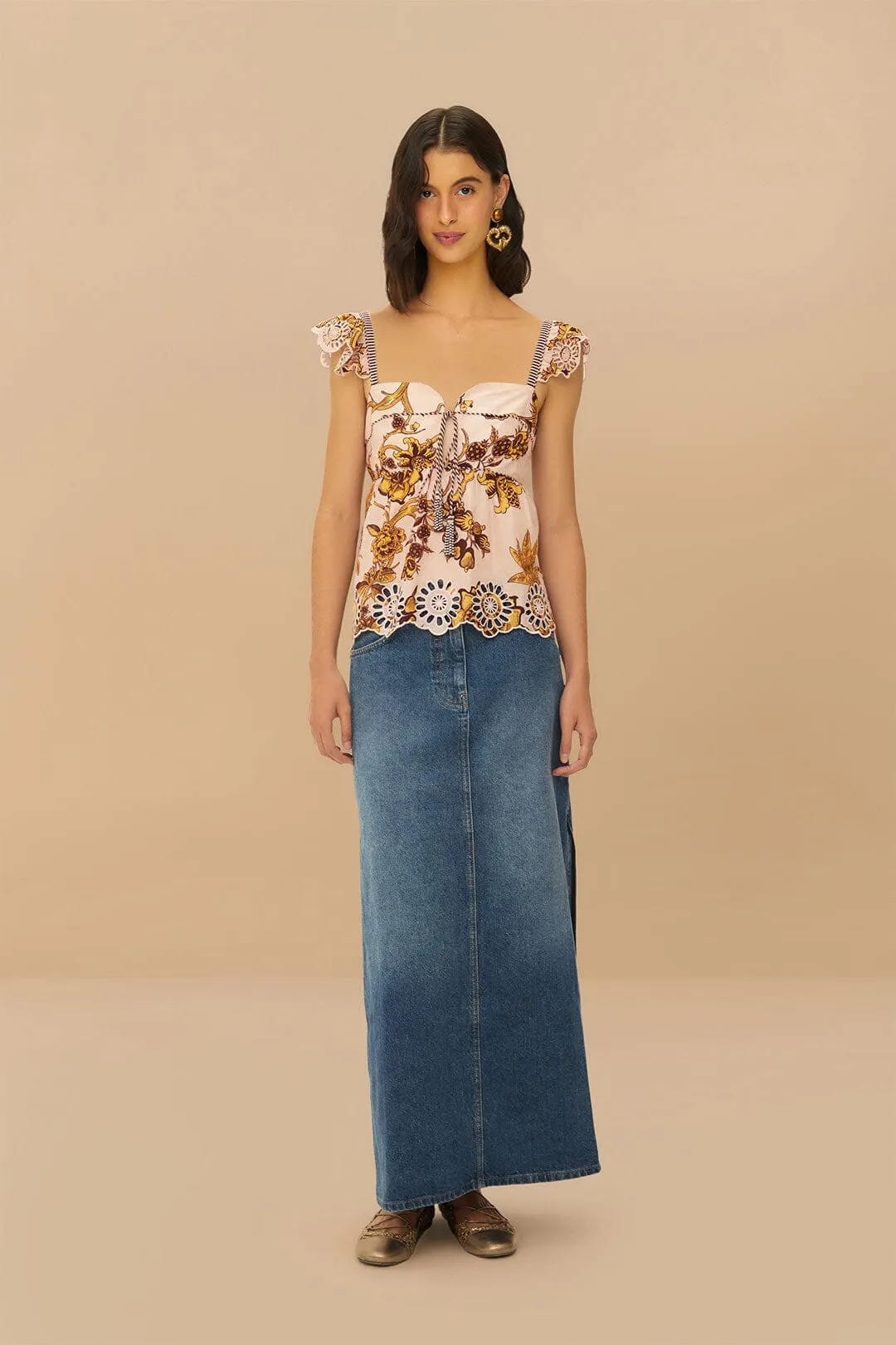 Denim Side Slit Maxi Skirt High Waist Year Round Style