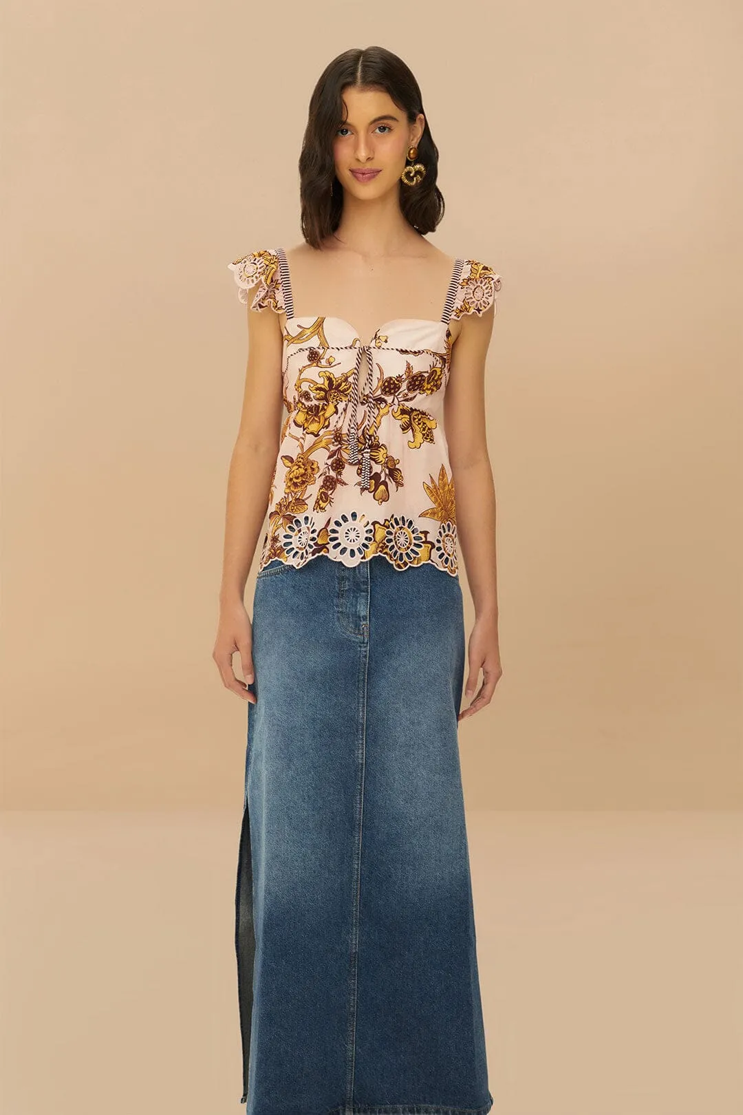 Mid Rise Easy Comfort Denim Side Slit Maxi Skirt