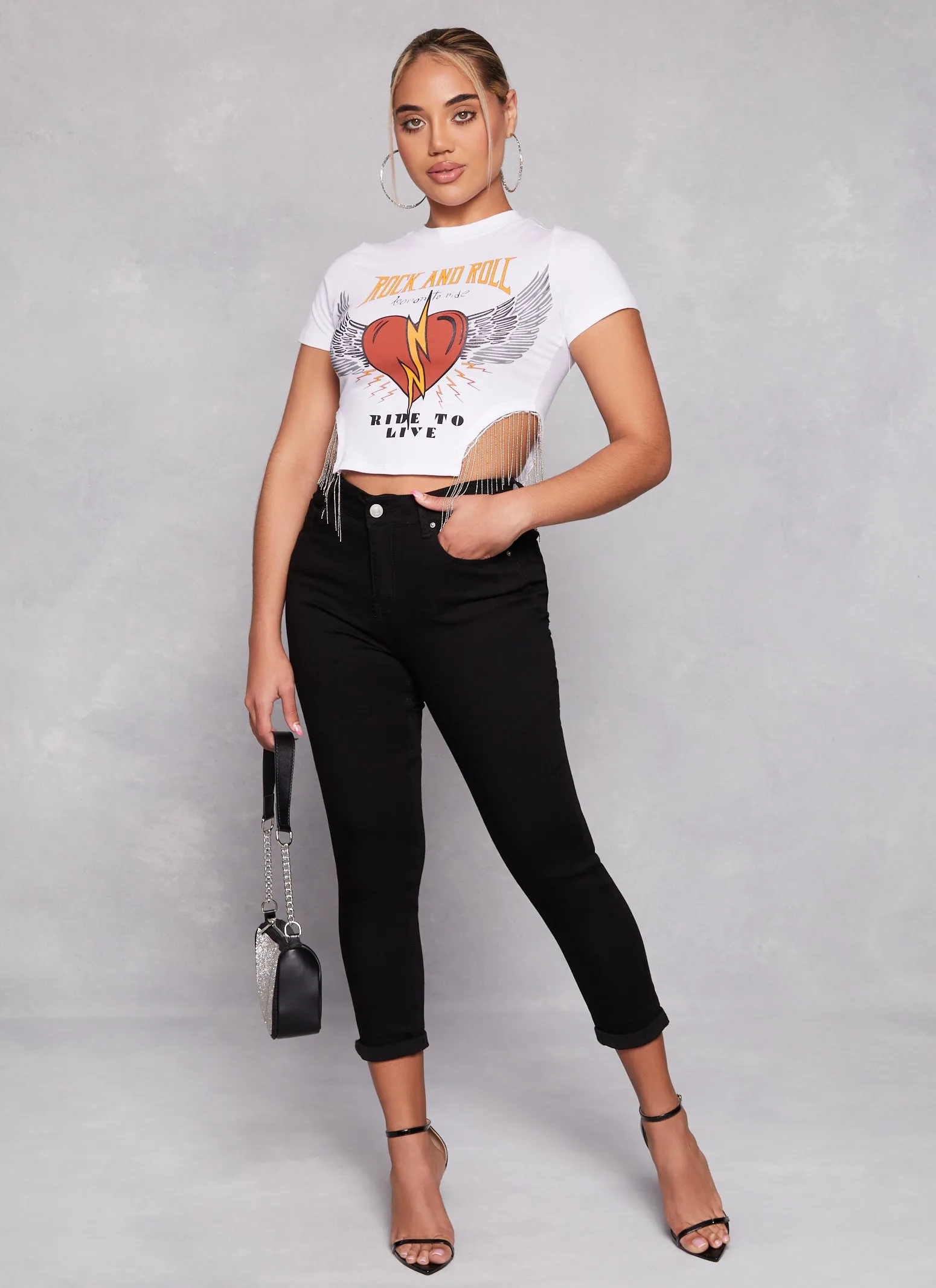 WAX High Waist Rolled Cuff Denim Jeans Neat Look abrasion resistant coating