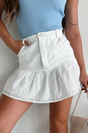 Heritage Craft Daily Gratitude Eyelet Hem Denim Mini Skirt (Off White)