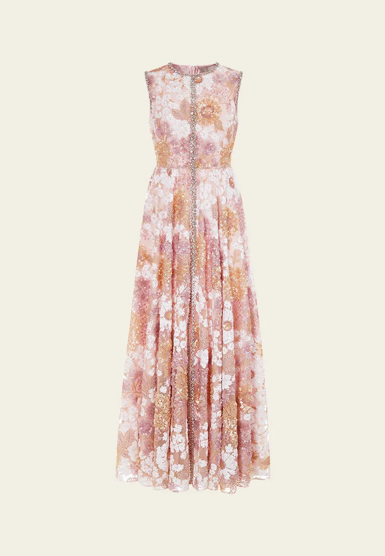 StretchableFabric Sequin-detail Crystal-detail Embroidered Mesh Dress
