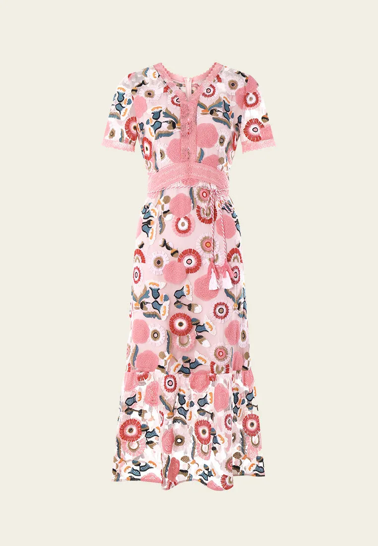 Tribal Soul Antistatic Spring Embroidery Pink Dress