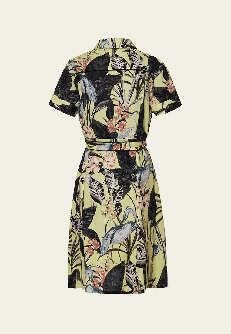 Yellow Floral Print Collar Dress Wonder Fit Virtual Fit