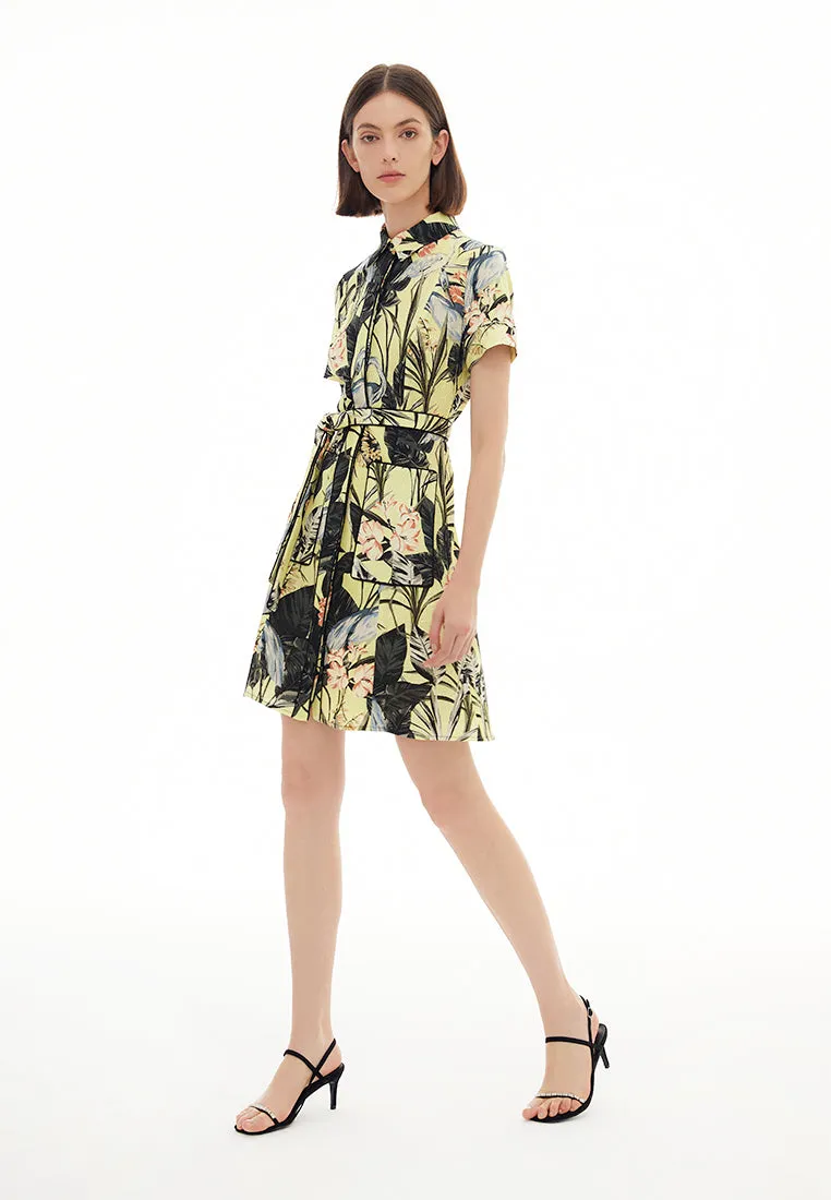 Summer Glow FlexibleCollarDesign Yellow Floral Print Collar Dress
