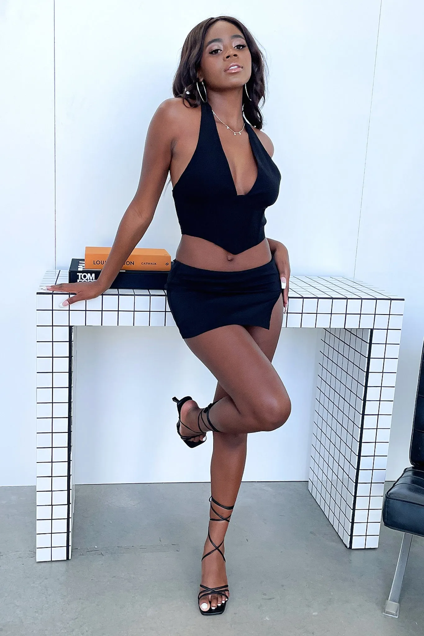 Ingrid Mini Skirt - Black Travel Ease Tonal Look