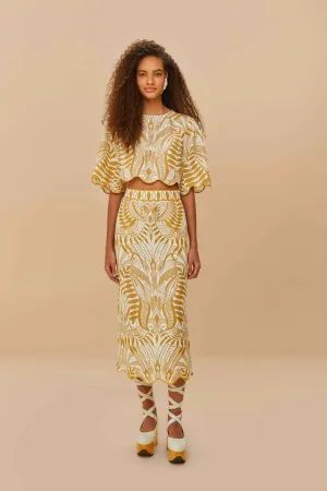 Off-White Lace Nature Euroflax? Premium Linen Midi Skirt Flexible Waistband Sleek Outfit