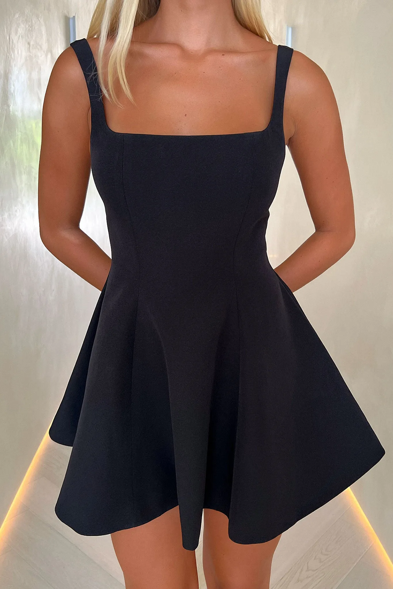 Alice Square Neck Mini Dress - Black Urban Mode