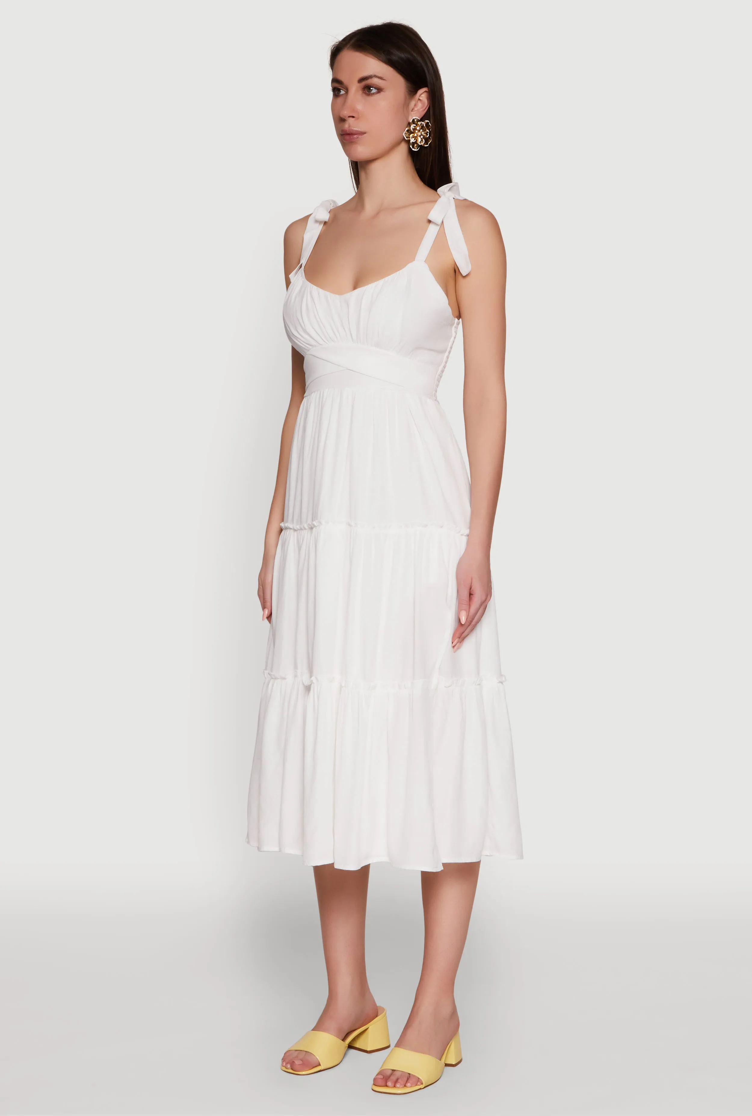Chic Bow Strap Tiered Sundress with Side Slit Desert Sky