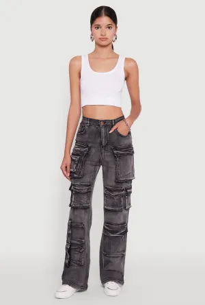 School Fit Mineral Wash High Waisted Straight Leg Utility Jeans