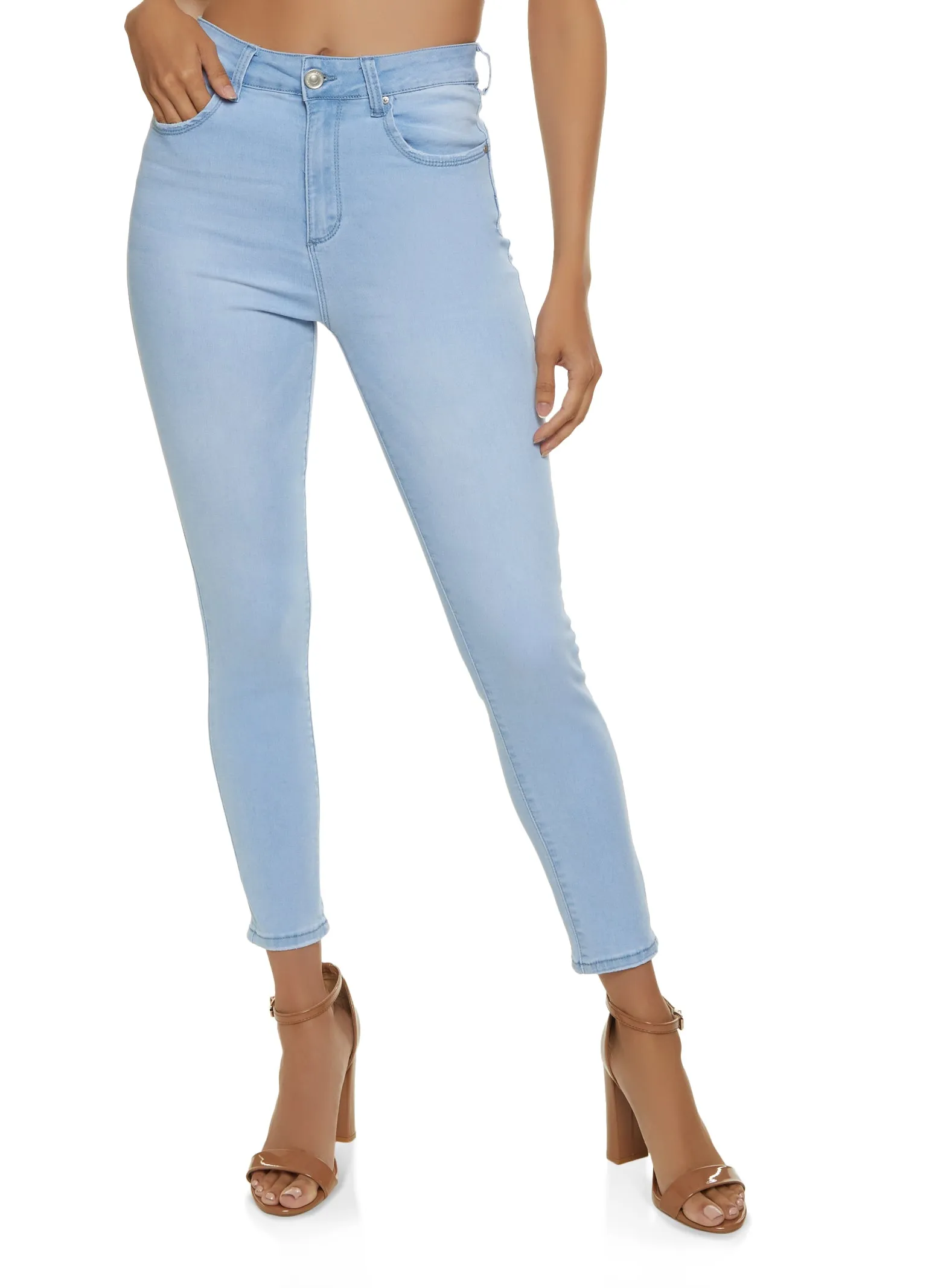 Easy Wearing WAX Solid High Waisted Skinny Jeans