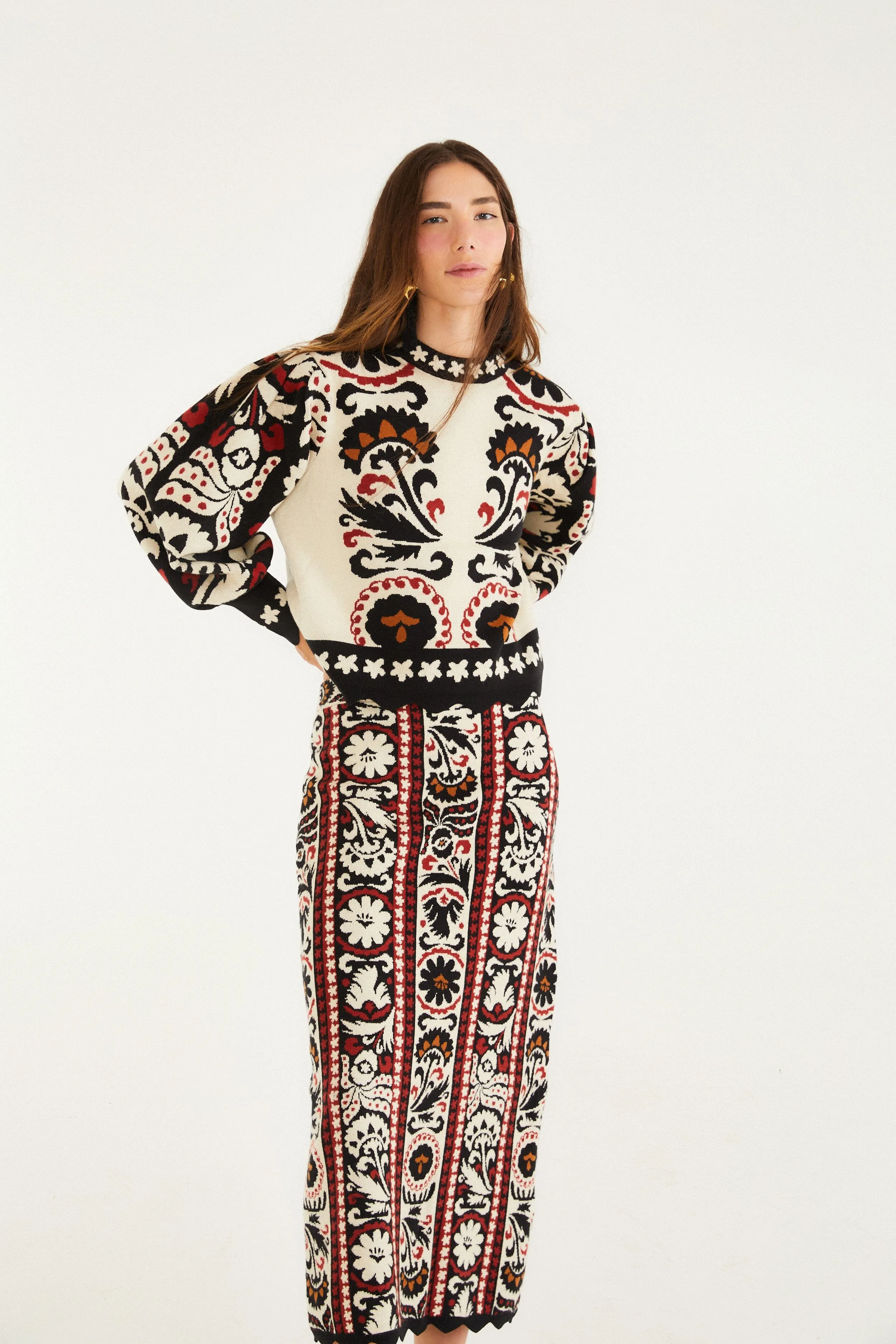 Relaxed Feel Breezy Outfit Stripes Winter Tapestry Knit Skirt